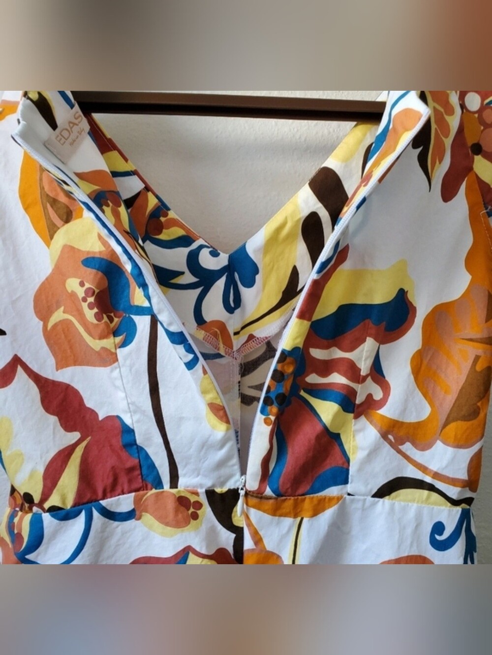 Edas Italia 100% Cotton Floral V-Neck Fit & Flare Midi Dress Italy Retro Pockets - Picture 9 of 16